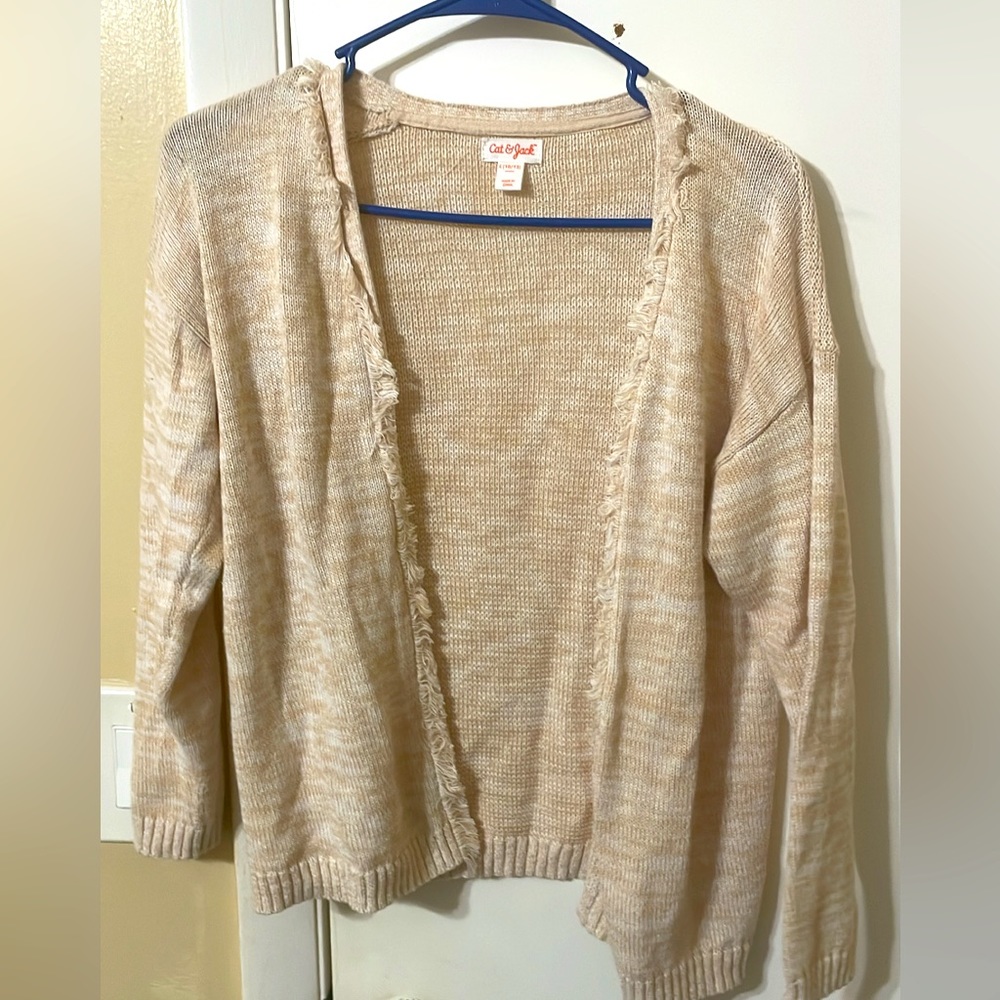 Cat and Jack kids light pink cream tan cardigan made of 100% recycled plastic